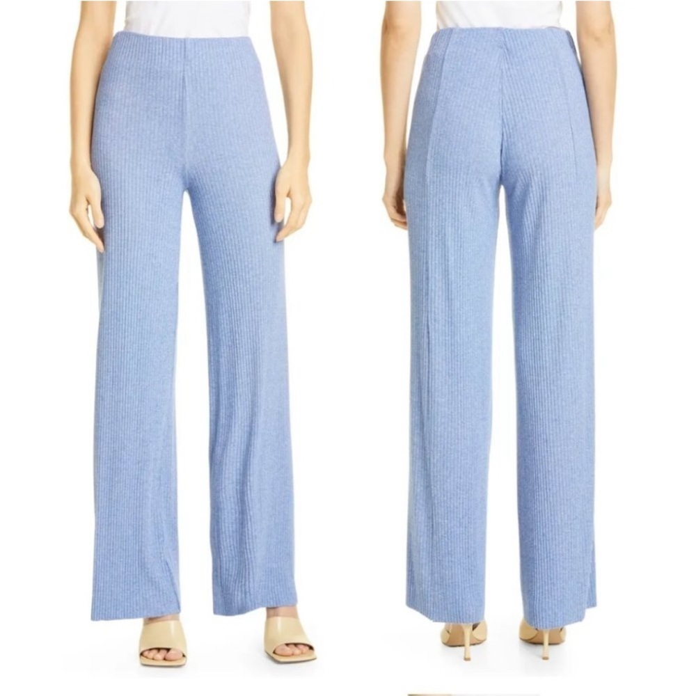 Alix NYC Delancey Rib Flare Pants Blue Chambray Bell Bottom Ribbed Pants Retro
